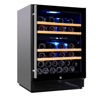 China Constant Temperature Bodega Sale 59 Double Bottle Zone Wine Cooler Beverage Cellar Brand Glass Wine Coolers HK for sale