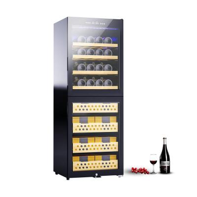 China JOSOO Hotel 46bottle 360L Dual Hot Combo Cigar Humidor And Wine Fridge Humidifier Cigar Cabinet Dual Zone for sale