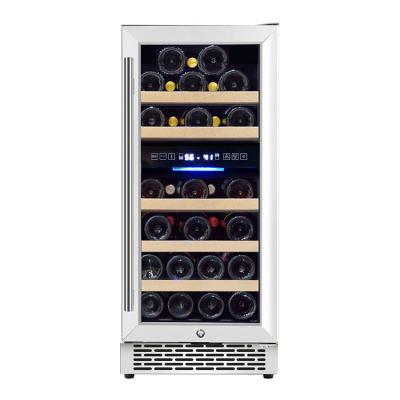 China Wholesale Constant Temperature Best Mini Double Zone 220v Wine Cellar Under Counter Wine Glass Fridge Built In Wood Fridge Cooler Winecooler Unit for sale