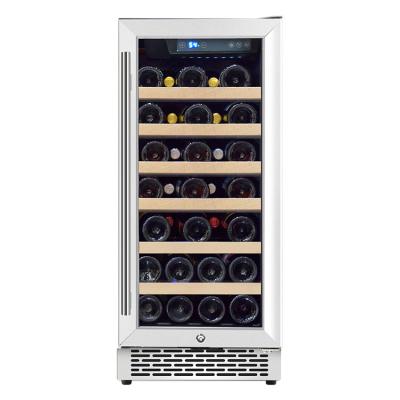 China Classic Wine Cooler Refrigerators, 15 Inch Blue LED Interior Light Bottle 33 Fast Cooling No Fog Wine Refrigerator Low Noise And With Professional Compressor for sale