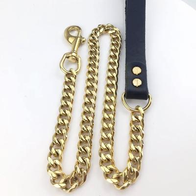 China Luxury Gold Stainless Steel Spring Dog Leash Cuban Link Pet Chain Metal Dog Lead JEWELED For Large Dogs for sale