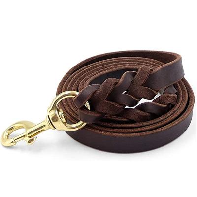 China 6 Ft Durable Heavy Duty Genuine Leather Dog Leash Braided Pet Lead Training Leash For Dogs Running Walking for sale