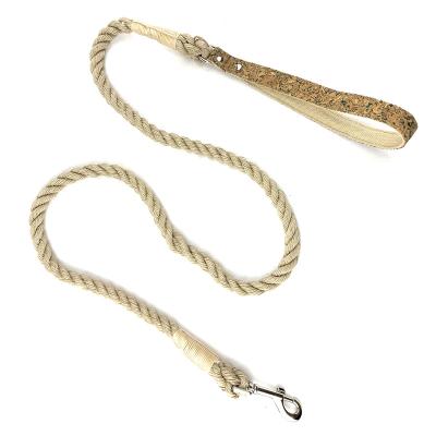 China 2021 New Designer DETACHED Dog Eco-friendly Natural Beige Hemp Dog Rope Leash With Cork Handle for sale