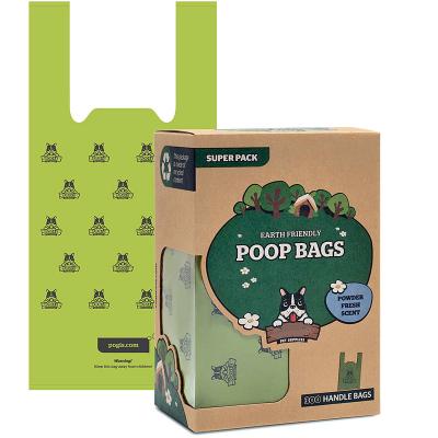 China Sustainable Wholesale Custom Brand Logo 100% Compostable Biodegradable Dog Poop Bag For Dog And Cat With Handle for sale