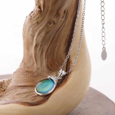 China Other Color Changing Mood Stone Necklace High Quality Handmade Drop Shape Silver Pendant Necklace for sale