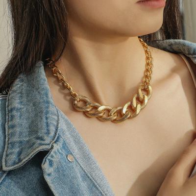 China FASHIONABLE Luxury Design Jewelry Geometric Irregular Hollow Gold Plated Cuban Link Chain Necklace For Women for sale