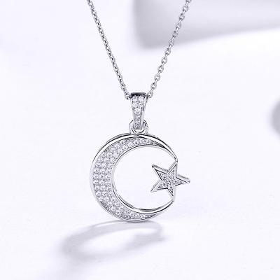 China Muslim Style 925 Sterling Silver Vintage Design Moon And Star Islam For Women Religious Jewelry Gift Necklace for sale