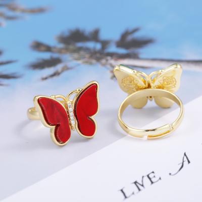 China Wholesale Environmentally Friendly 14K Gold Plated Colorful Butterfly Ring Dainty Monarch Ring Butterfly Rings for sale