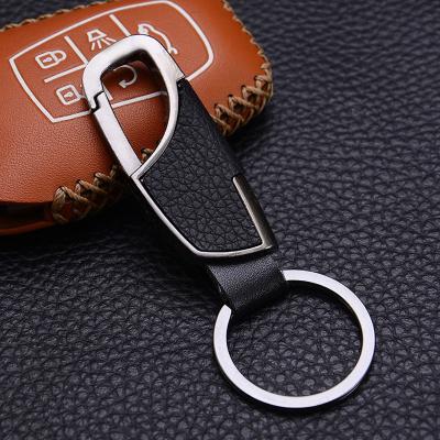 China Wholesale High Quality Handmade Leather Metal Business Men Key Chains Black Leather Key Chain for sale