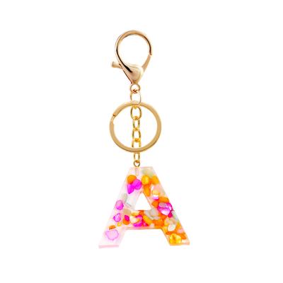 China Fashion charm key chain acrylic accessories metal drip jewelry ab resin rubber crystal letters key chain for sale