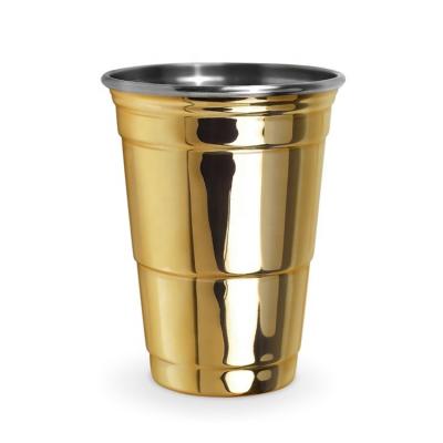 China Traditional Original Double Wall 16-Ounce Gold Party Mug Electroplate Stainless Steel Beer Pong Cups for sale