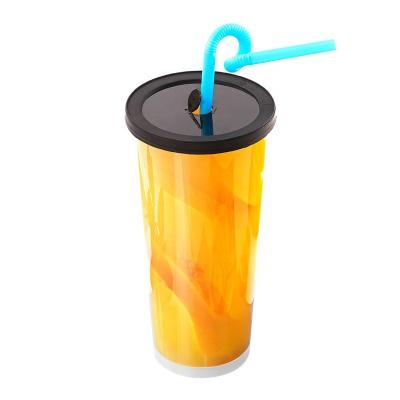 China Viable Clear Disposable 16oz Boba Bubble Milk Tea Juice Cups Drinking Hard Plastic Party Cups With Black Lid for sale