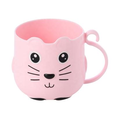 China Stored In Storck Reusable Milk Juice Cups Custom Cartoon Cat Kids Toothbrush Plastic Cup With Handle for sale