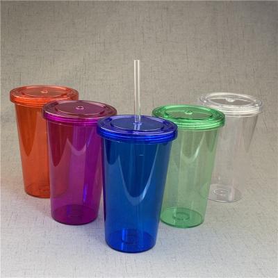 China BPA Free Stocked 16Oz Tumbler Cups Single Wall Colored Plastic Tumblers With Lid And Reusable Straw for sale