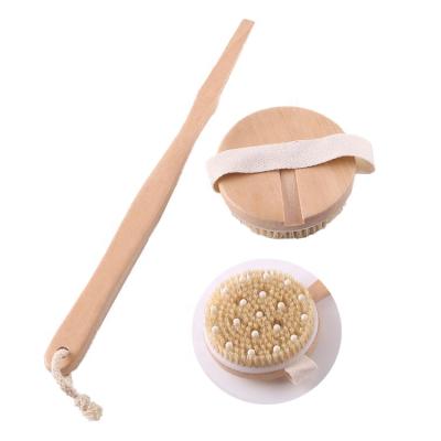 China All Round Natural High Quality 2-in-1 Massage Back Frosted Wooden Bath With Long Handle Wooden Bath Brush for sale