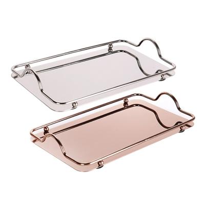 China Wholesale Durable Stainless Steel Nordic Simple Luxury Decorative Mirror Gold Metal Home Serving Trays With Handles for sale