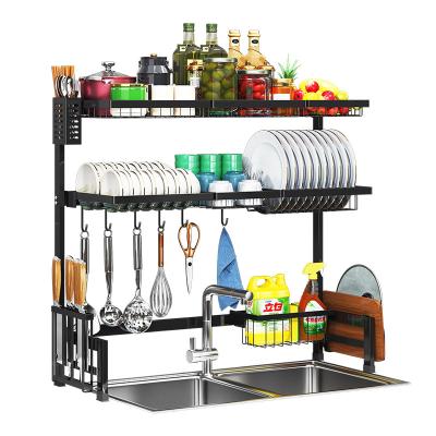 China ZHUJIAGN Factory Stock 2 Tier Sustainable Kitchen Under Organizer Storage Racks Dish Drainer Rack Stainless Steel for sale