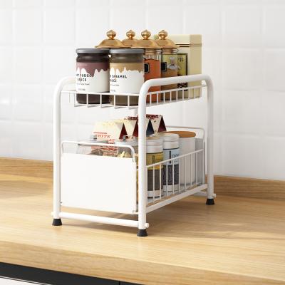 China Workable Bathroom Kitchen 2 Tier Under Slide Cabinet Basket Storage Sink Organizers Storage Holders Racks for sale