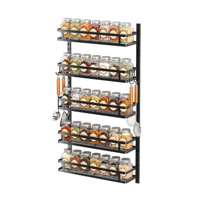 China Stocked Kitchen 4 Tier Wall Mount Black Spice Rack Organizer for sale