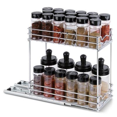 China Wholesale Stocked Slide Metal Drawer Kitchen Spice Rack Organizer And Storage Holders With Bottles for sale