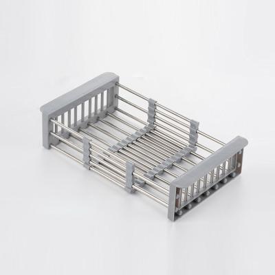 China Sustainable Kitchen Over The Sink Dish Drainer Rack Retractable Adjustable Telescopic Stainless Steel Sink Storage Rack for sale