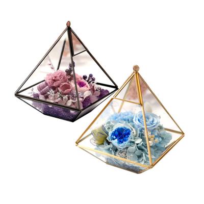 China Custom High Quality Home Decor Square Metal Factory Hanging Glass Geometric Mini Greenhouse Wholesale Gold Minimalist for sale