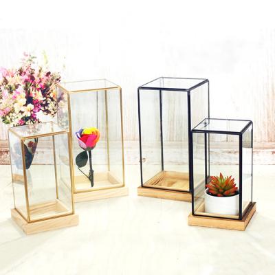 China High Quality Home Decor Metal Factory Black Square Hanging Glass Geometric Mini Greenhouse Custom Wholesale Minimalist for sale