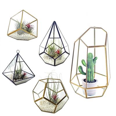 China Wholesale Custom Glass Factory High Quality Black Geometric Hanging Mini Greenhouse Minimalist For Home Decor for sale