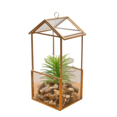 China Hot Selling Mini Greenhouse Minimalist Clear Glass Vase Hanging Geometric Vase for sale