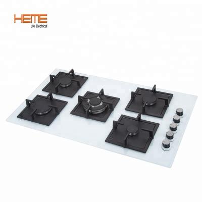 China Household appliances 8mm thickness white glass 5 burner gas hob with 36 inch glass cooktop for sale