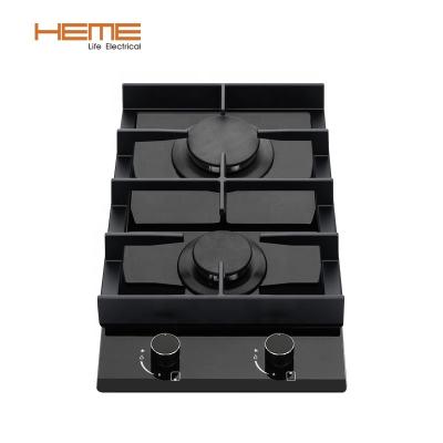 China 2019 Popular Household Tempered Glass 2 Burner Hob Cooker Gas Black 300mm Kitchen Stove for sale