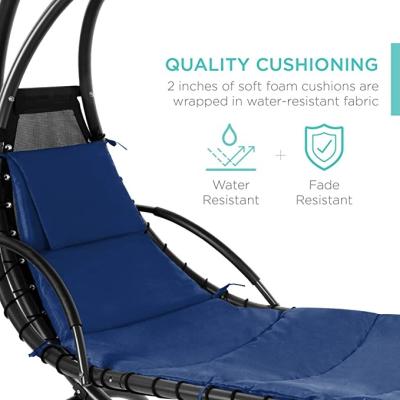 China Outdoor Hanging Chaise Lounge Chair Swing Curved Pillow w/Built-in Steel Traditional Best Choice Products & Removable Canopy - Navy Blue for sale