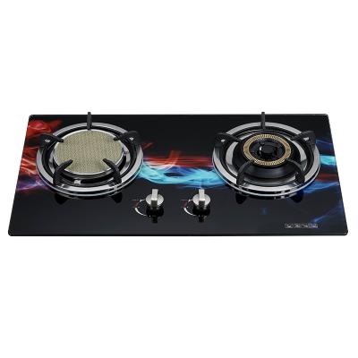 China Household 2 Burners Gas Cooker Infrared Burner One And One Large Fire Flame Burner Gas Stove for sale