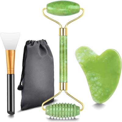 China Jade Roller Sha Stone Panel Guasha Scraper Face Massager Kit Natural Facial Jade Roller Massager Beauty Gua Set for sale