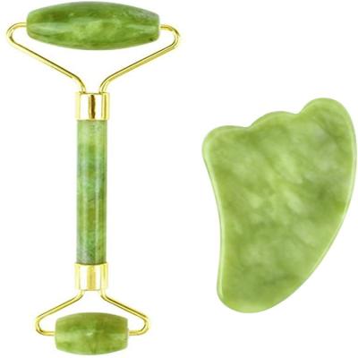 China Healthy high quality natural green jade skin care roller jade function roller gua facial sha set massage healthy silent for sale