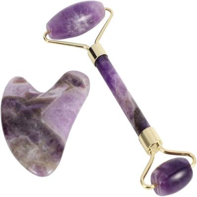 China Fashionable high quality silent natural purple jade skin care roller jade roller guasha facial set massage for sale