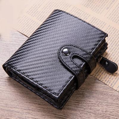 China Fashion Factory Price RFID Wallet Leather Minimalist For Men Packed Slim Pop Up Metal Card Holder Aluminum Case for sale