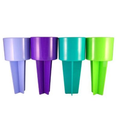 China Beach Drink Tools Promotion Beach Cup Holder Plastic Beverage Bottle Holder for sale