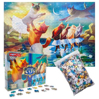 China Cartoon Toy Swan Lake Cats Fantasy Paper Animals 1000 Piece Jigsaw Puzzle For Adults for sale