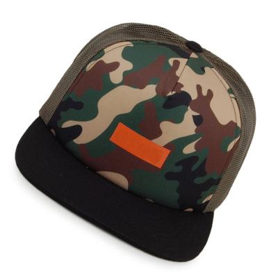 China Wholesale Custom Logo Flat Brim Camo Mesh Trucker Mesh Snapback Hat COMMON Hat Outdoor Hat for sale