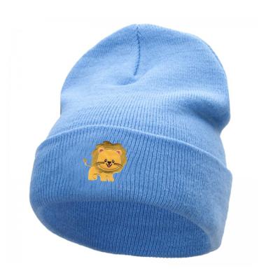 China JOINT Trendy Kids Embroidery Custom Logo Cuff Beanie Hat Solid Color Winter Warm Knit Beanie Hat for sale