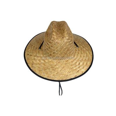 China Image SPF 50+ Straw Lifeguard UV Protection Sun Hat Chin Strap Strw Hat for sale