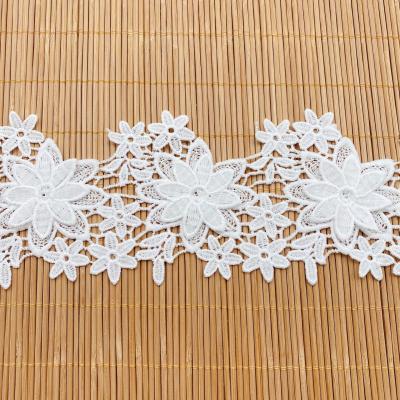 China 2020 3D embroidery milk white silk yards lace up trim water soluble lace fabric for kid girl skirt for sale