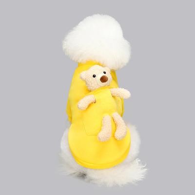 China Hot Sale Pet Clothing Viable Top Yellow Casual Vests Cartoon Pet Clothes Dog Hoodie With Bear Pocket for sale