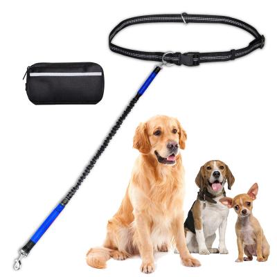 China Customized Multicolor Running Adjustable Retractable Hands Elasticity Free Dog Leash With Dispenser Pocket For Poop Bag for sale