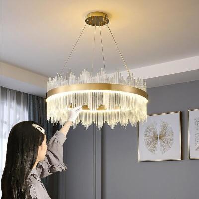 China 3000K al oro de cobre amarillo de lujo moderno Crystal Chandelier Double Rimmed de las luces de techo 6500K en venta