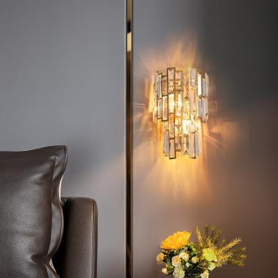 China AC220V Crystal Wall Lights Clear Tiered moderno de aço inoxidável Crystal Wall Sconce à venda