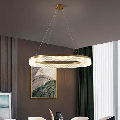 China Luz pendiente moderna tricolora de Ring Chandelier Dimmable Double Ring con pantalla de acrílico en venta