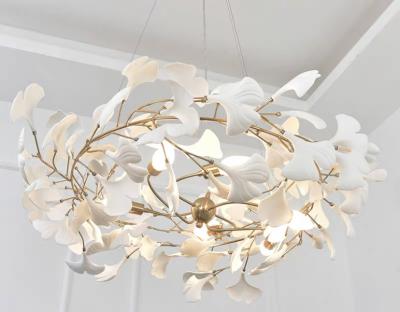 Chine Le plafonnier en céramique créatif de lustre de feuille de Ginkgo a ajusté le fil accrochant à vendre