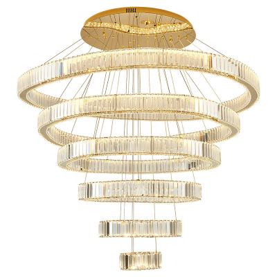 China Multilayer High End Foyer Large Foyer Chandeliers Vertical Ring Pendant Light Rustproof for sale